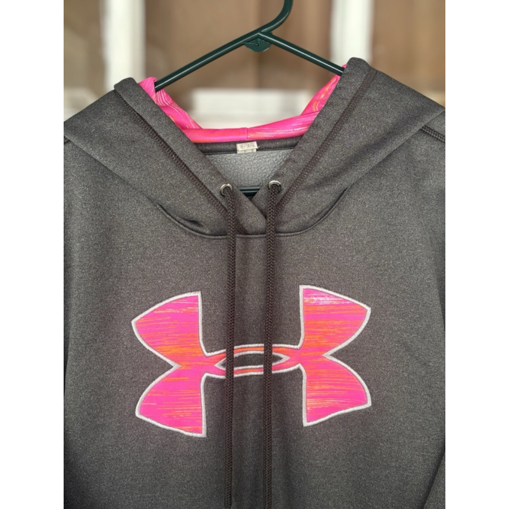 Under Armor Storm1 Women's Large Dark Gray & Pink Logo Long Sleeve Fleece Hoodie - Picture 9 of 15